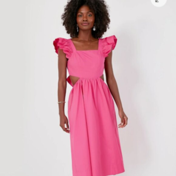 Fuchsia Flutter Sleeve Aspyn Midi Dress - Picture 1 of 5